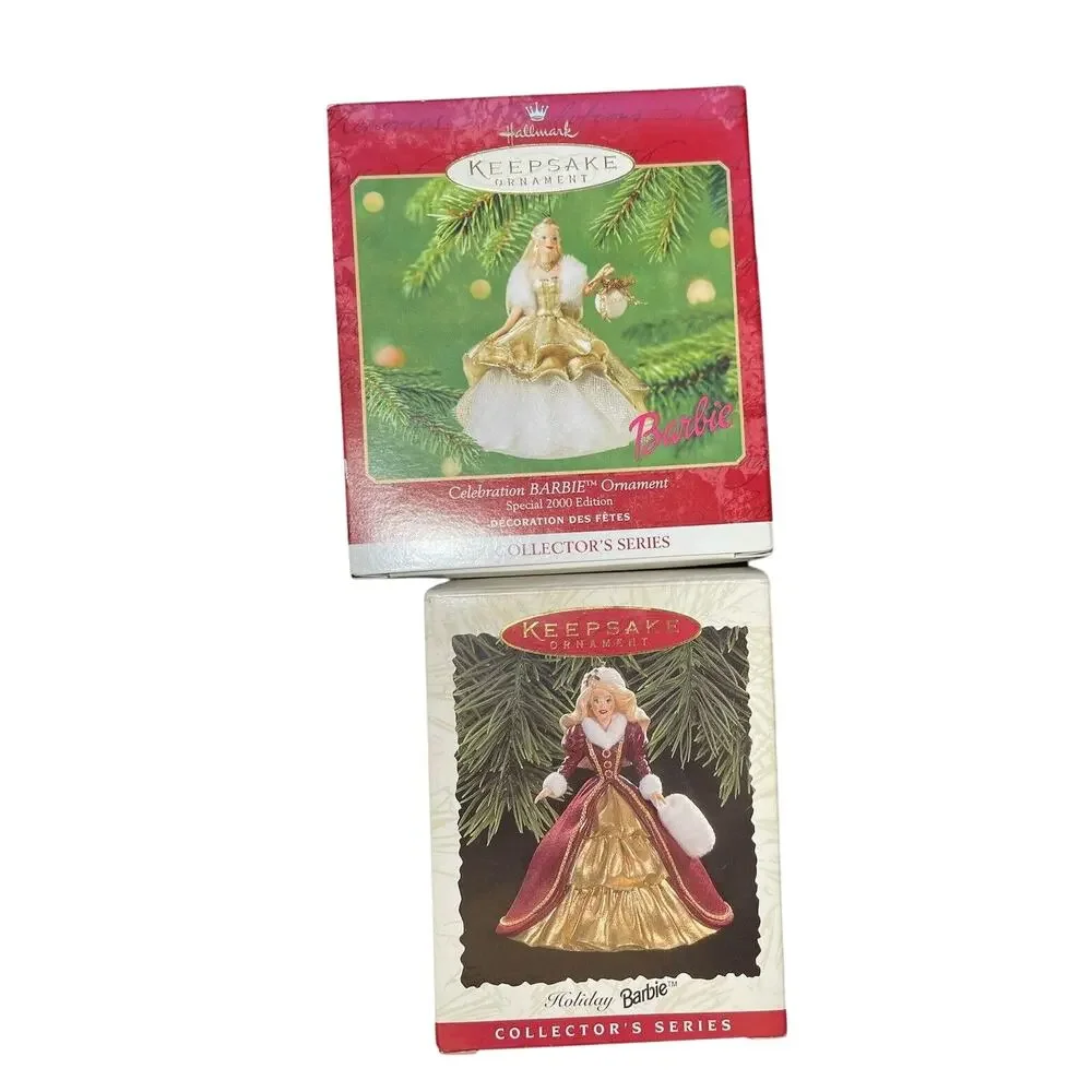 Lot of Hallmark Keepsake Ornaments Holiday Barbies Series Christmas Vintage x 2